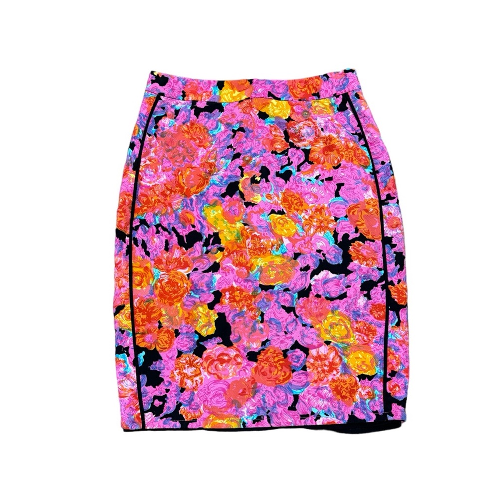 Whistles Vibrant Floral Pencil Skirt in Pink, Orange, Yellow & Black